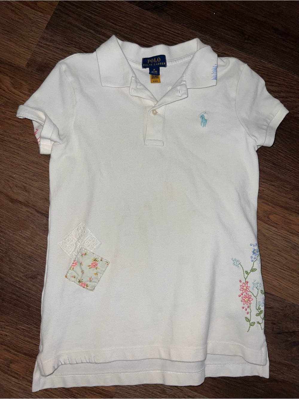 Polo by Ralph Lauren White Girls' Polo Shirt with Pastel Floral Embroidery
